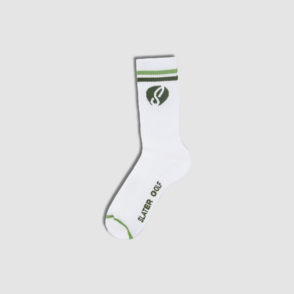 [SG-S-M-LS01-WHI] Slater Golf | Mens Crew Sock Pair | White Green Stripes