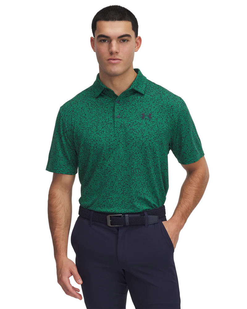 [1378677S] Under Armour Mens Golf Polo | 3.0 Printed Polo | Green-Black (S)