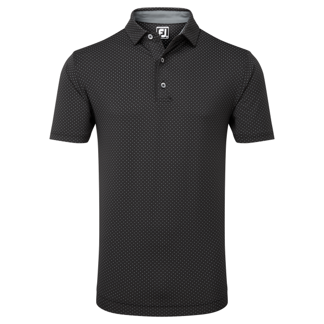 [81676] Footjoy Mens Golf Shirt | EU S. Lisle Dot Printed | Black-Grey (S)