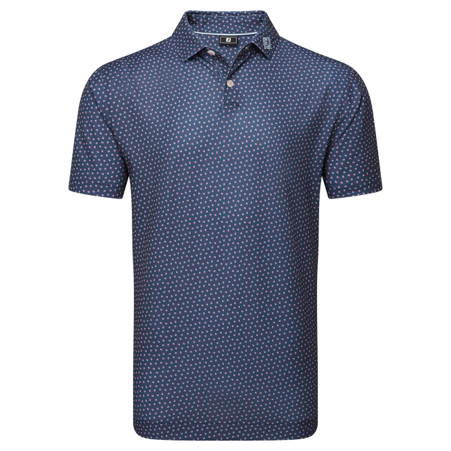 [34036S] Footjoy Mens Golf Shirt | EU Bounce Printed  Pique | Dark Deni (S)