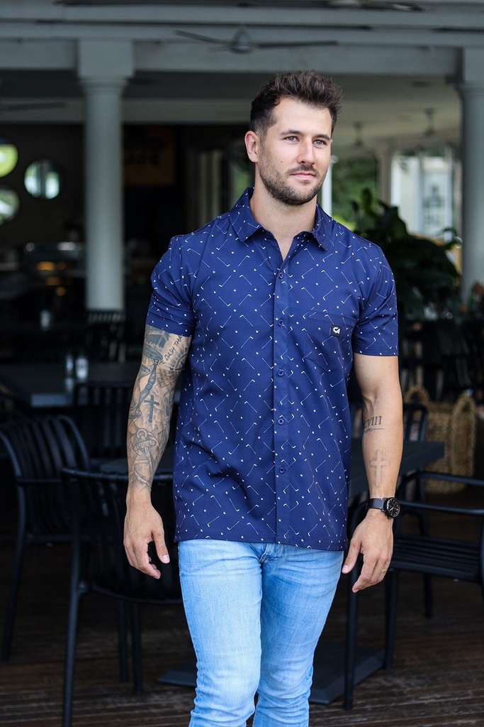 Custom Apparel Mens Golf Shirt | Button-UP | Navy Clubs