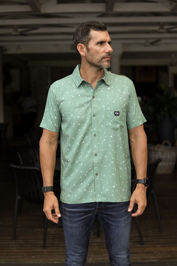 [SKUIQ311] Custom Apparel Mens Golf Shirt | Button-UP | Olive Aces (S)