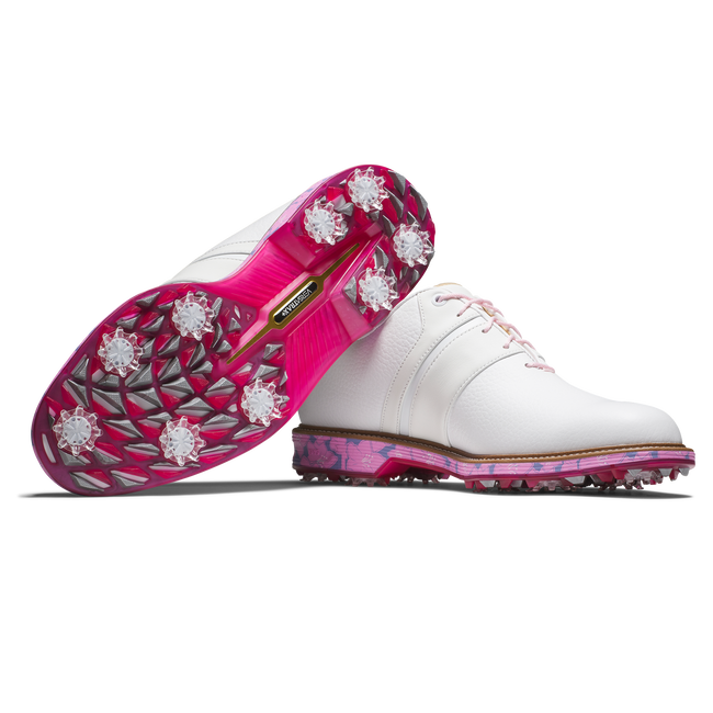 [54547] Footjoy Mens Golf Shoes | Limited Edition | Premiere Spring Bloom | White-Pink-Lilac 85 (UK8)