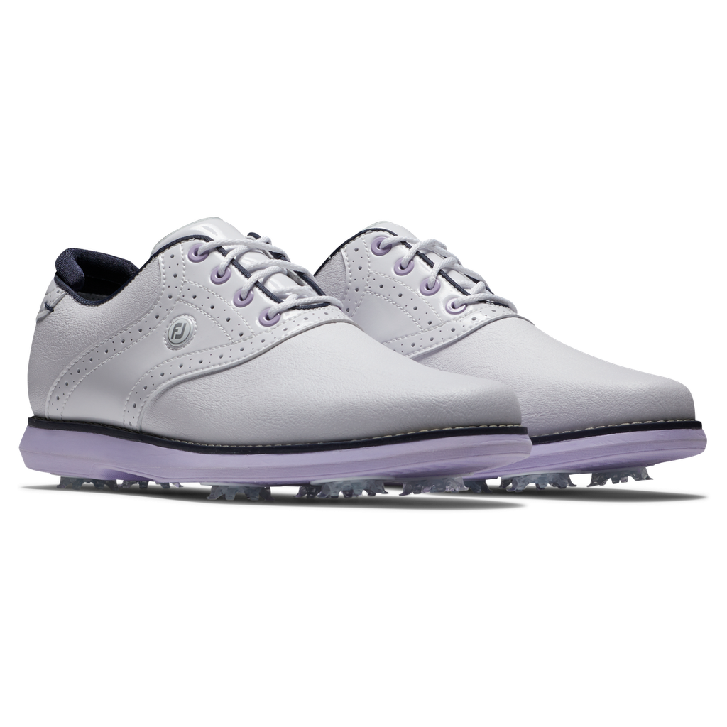 [97930040M] Footjoy Womens Golf Shoes | Traditions 9b (White/Navy/Purple, UK4)