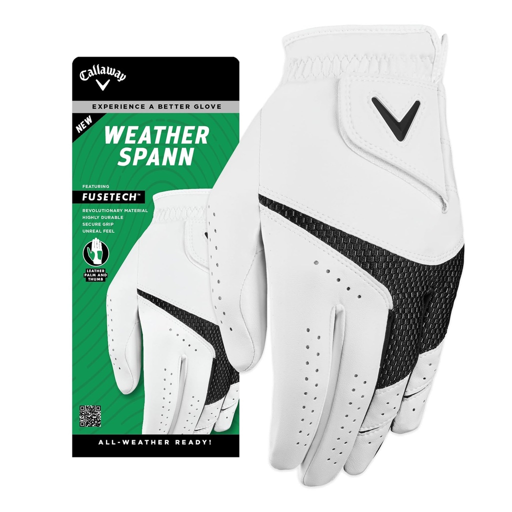 [5323458] Callaway Mens Golf Glove | Weather Spann 25 (White, M)