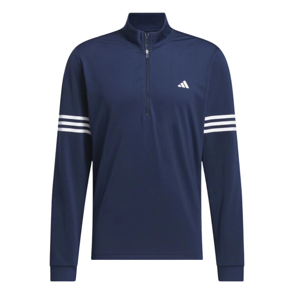 Adidas Mens Golf Sweatshirt | Performance 3 Stripe | Quarter Zip | Navy-White