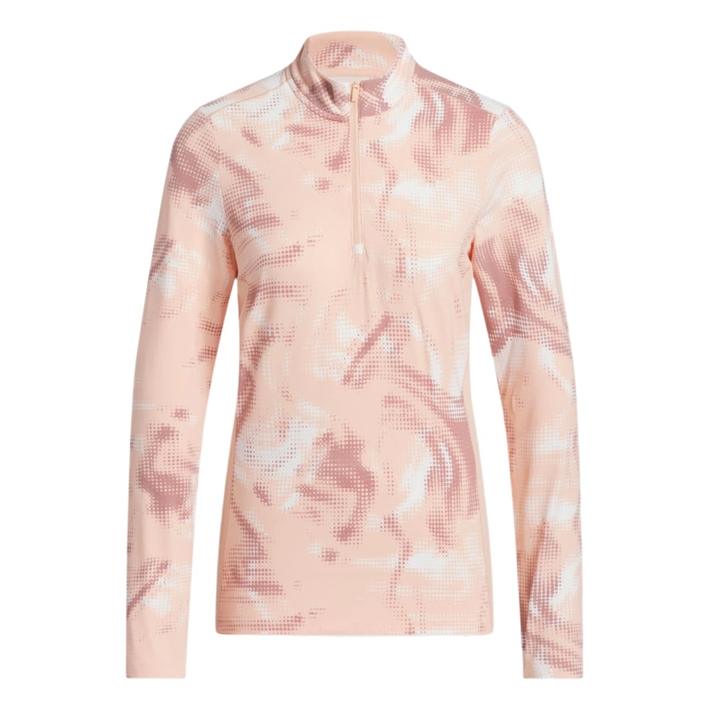 [IM7882-1] Adidas Womens Jersey | Printed  Polo Quarter Zip | Peach-White-Red (S)