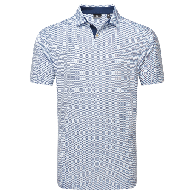 FootJoy Mens Golf Shirt | Irongate Print Lisle | White Navy