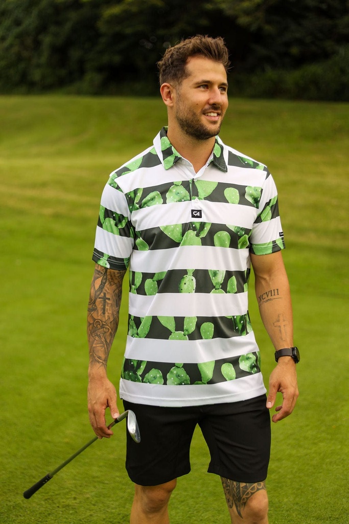 Custom Apparel Mens Funky Golf Shirt | Cactus Stripes