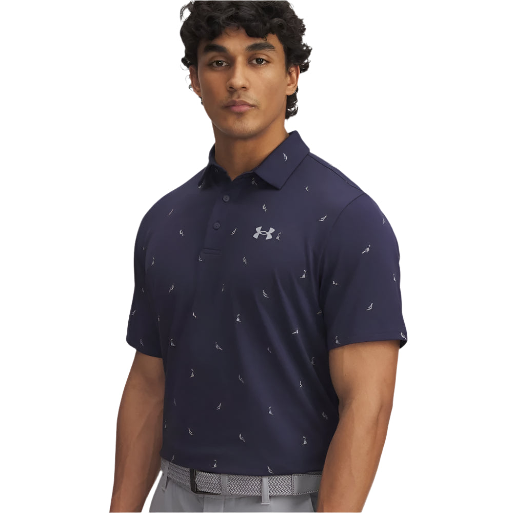 [1378677-423M] Under Armour Mens Golf Shirts | 3.0 Printed Polo | Navy-Birds (M)