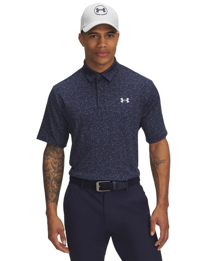 Under Armour Mens Golf Shirt | Playoff Printed 3.0 Polo | Navy-Grey
