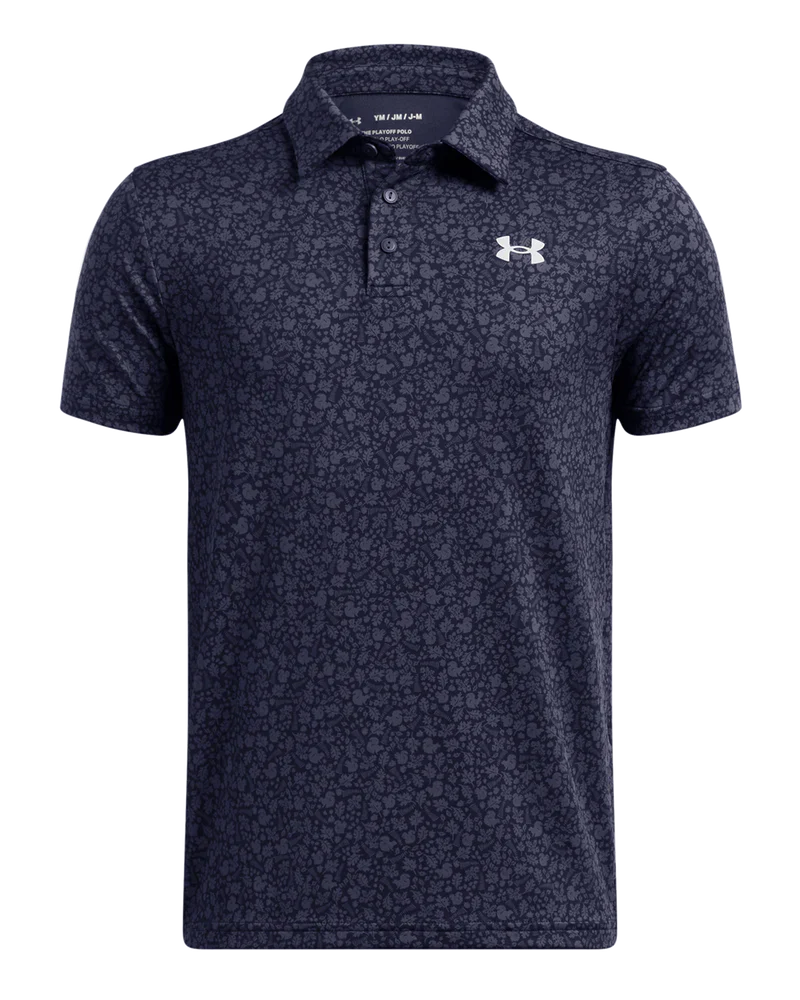 Under Armour Junior Golf Shirt | Playoff Printed Polo | Navy-Grey