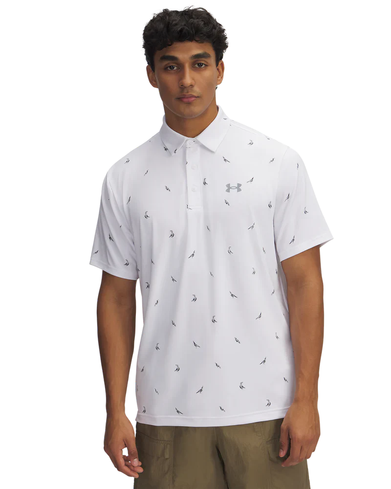 [1378677-117M] Under Armour Mens Golf Shirts | 3.0 Printed Polo | White-Birds (M)