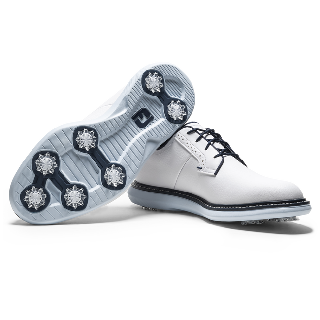 [57972085M] Footjoy Mens Golf Shoes | Traditions | White-Navy-Blue f3 (UK7.5)