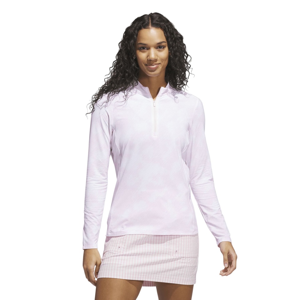 [JN8412] Adidas Womens Jersey | Printed  Polo Quarter Zip | Pink (S)