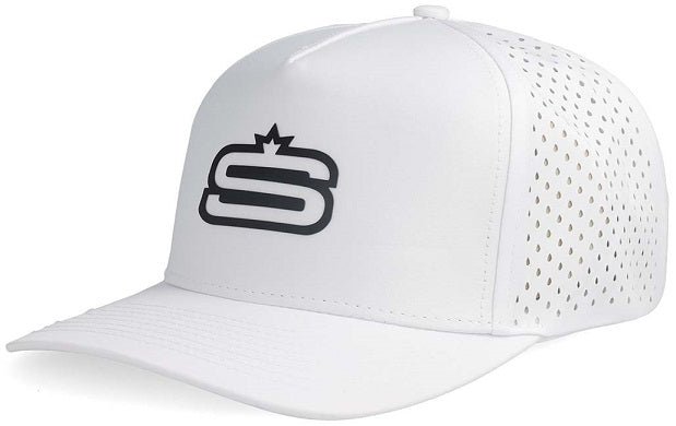 Alpha - 5 Panel Performance Cap with  inchS inch Print and Laser Hole Detail e0