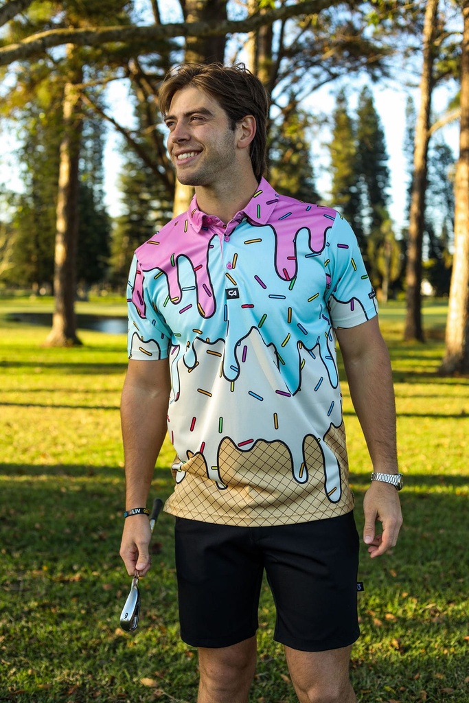 [SKUIQ15] Custom Apparel Mens Funky Golf Shirt | Ice Cream Sundays (S)