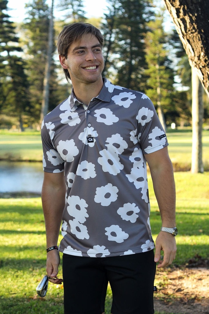 Custom Apparel Mens Funky Golf Shirt | Taupe Bloom