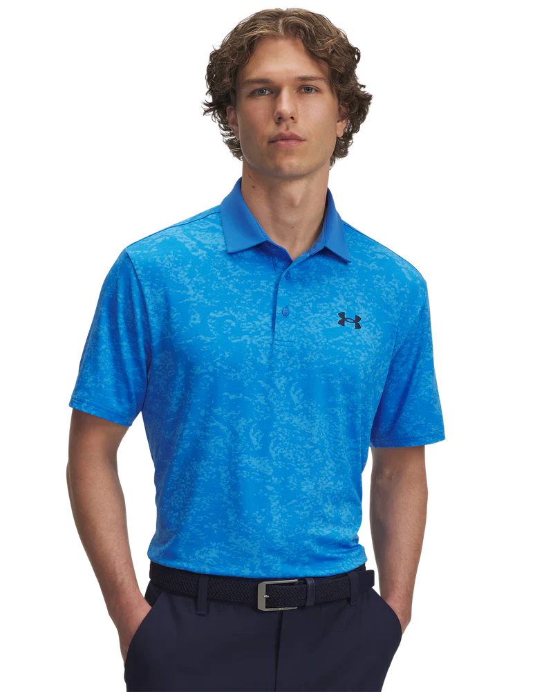 [1378677-403-MD] Under Armour Mens Golf Polo | Playoff 3.0 Printed Polo | Blue Atlantis (M)