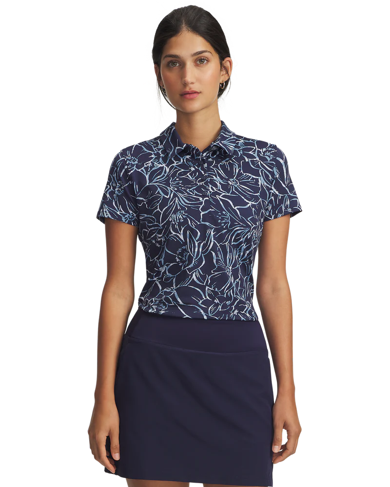 [1387148-411-MD] Under Armour Womens Golf Shirt | Playoff 3.0 Printed Polo | Midnight Navy (M)