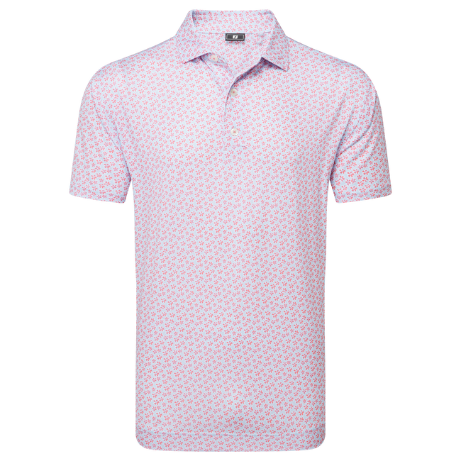 Footjoy Mens Golf Shirt | EU Floral Sketch Lisle | Pink Lemonade