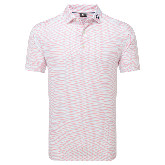 Footjoy Mens Golf Shirt | EU Wiggle Print Lisle | White-Skyway-Pink Lemonade
