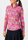 Ibkul Womens Golf Shirts | Allana Long Sleeve Zip | Mock | Hot Pink-Multi