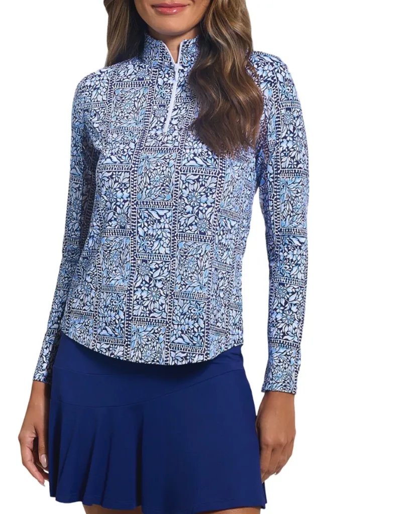 Ibkul Womens Golf Shirts | Josie Long Sleeve Zip | Mock | Navy-Peri