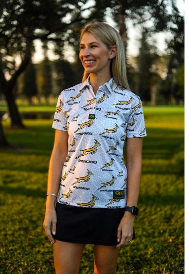 [56512955] Custom Apparel Womens Golf Shirt | Springbok | Ethnic (White, S)