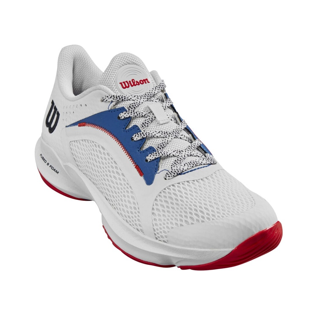 [WRS331660E050] Wilson Padel Footwear | Ladies Hurakn 2.0 Wht - Deja Vu Blue - Wilson Red (UK5)