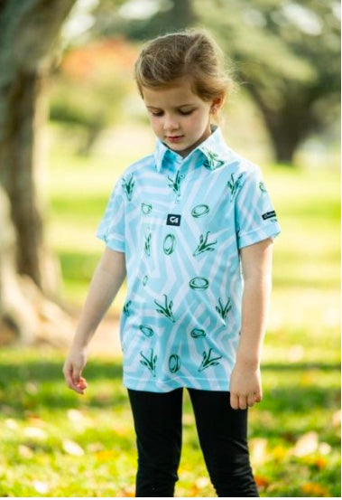 [53281627] Custom Apparel Juniors Golf Shirt | Funky | Springbok | Turquoise White (7 to 8)