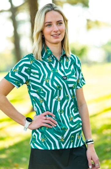 Custom Apparel Womens Golf Shirt | Funky | Springbok | White-Green
