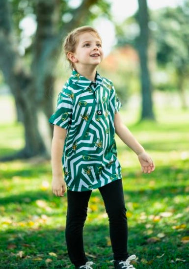 [89281627] Custom Apparel Juniors Golf Shirt | Funky | Springbok | White-Green (7 to 8)