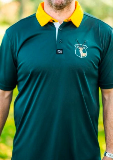 [35381627] Custom Apparel Mens Golf Shirt | Funky | Springbok | Classic Green-Gold (Shortsleeve, S)