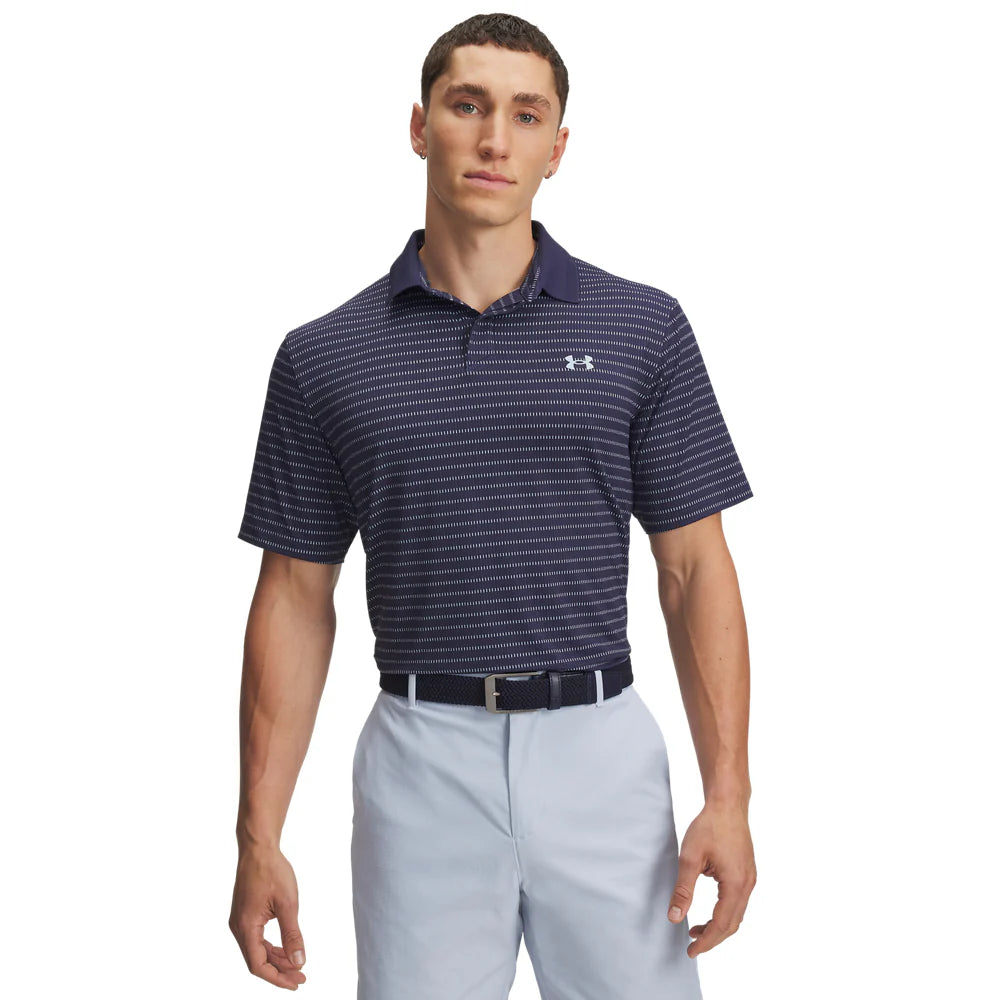[1389597-410-MD] Under Armour Mens Golf Polo | Drive Chill | Printed Polo | Midnight Navy (M)