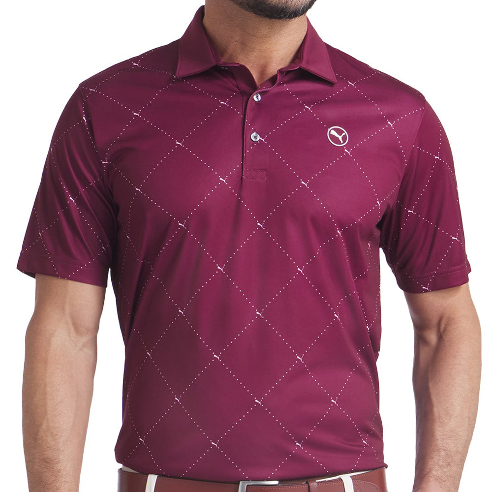 [62932208S] Puma Mens Golf Shirt | Pure 2.0 Argyle Polo | Ruby Shimmer White Glow (S)