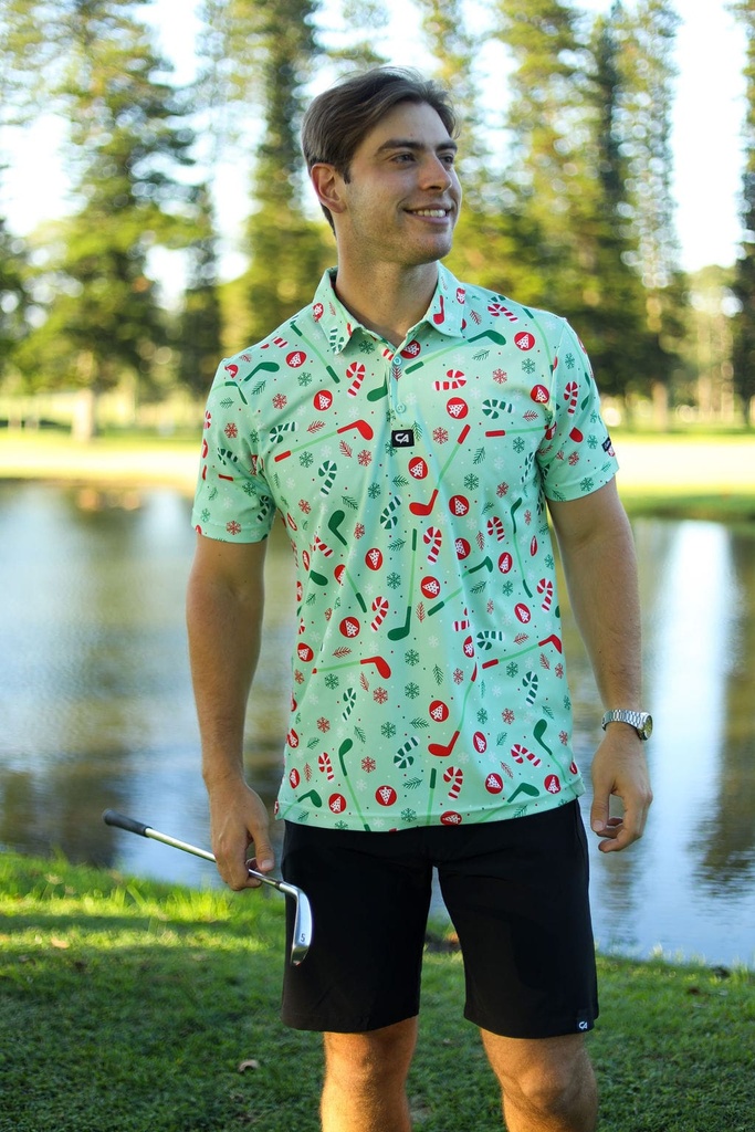 [CAOCTs] Custom Apparel Mens Funky Golf Shirt | Oh Christmas Tree (S)