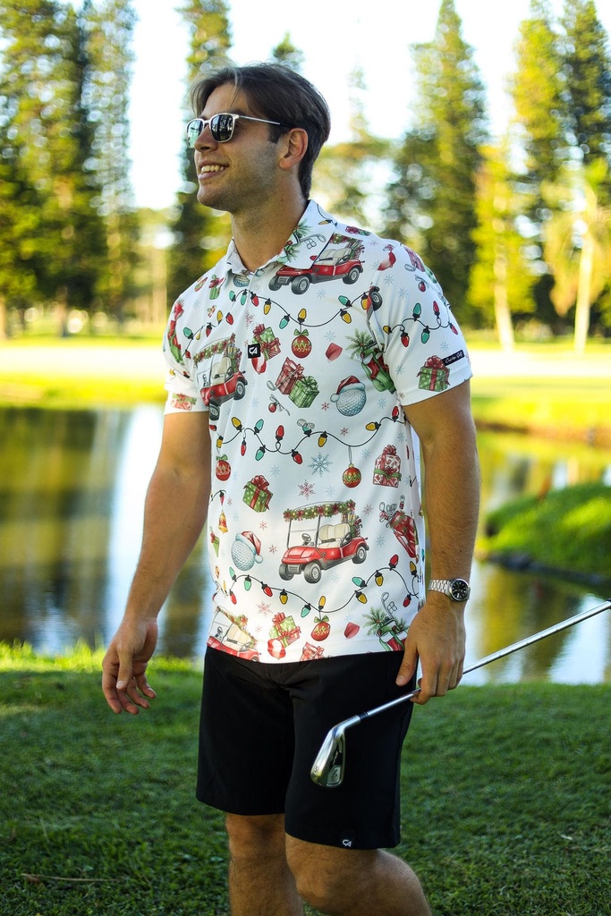 [33655473] Custom Apparel Mens Funky Golf Shirt | Jingle Bell Drive (S)