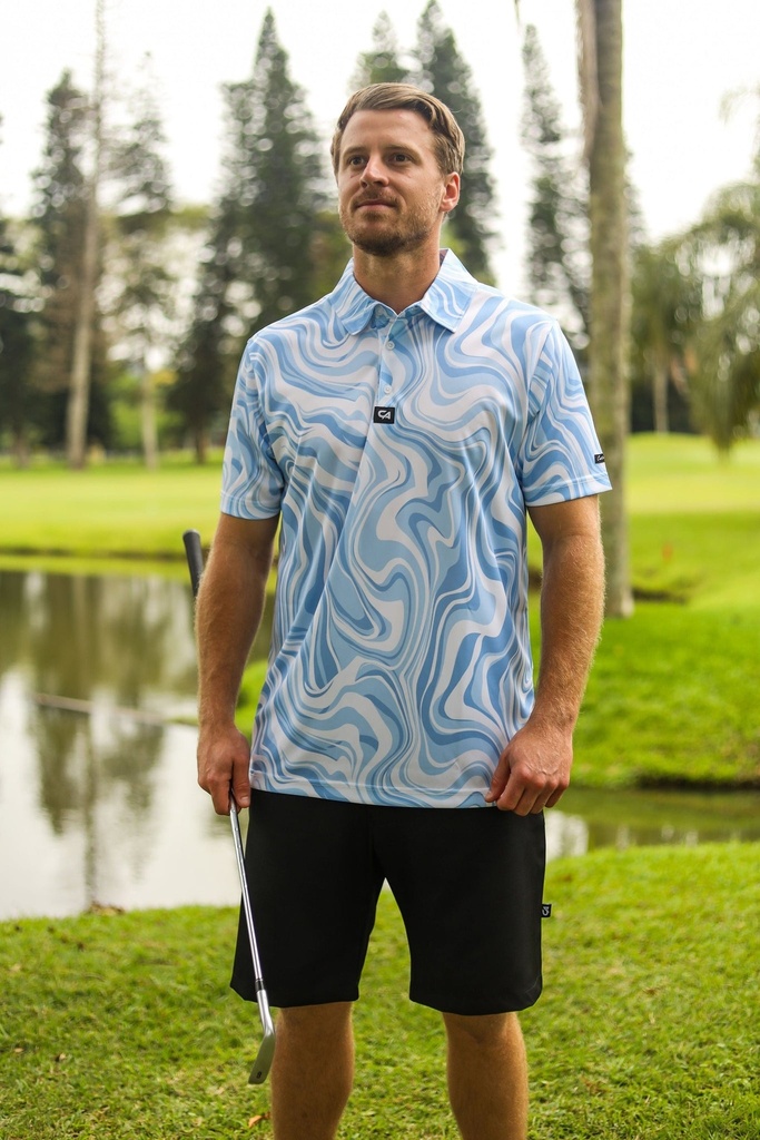 [55655473] Custom Apparel Mens Funky Golf Shirt | Marble Ocean (S)
