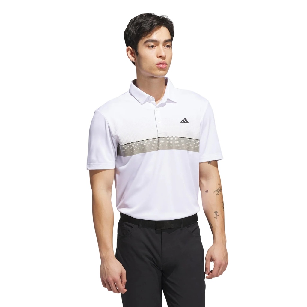 [JL5248S] Adidas Mens Golf Shirt | Performance Allover Print Polo (Black, S)