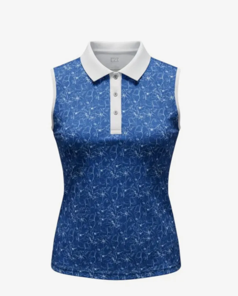[2305671G-02] Cutter and Buck Womens Golf Shirts | Sleeveless Birdie Floral | Navy (S)