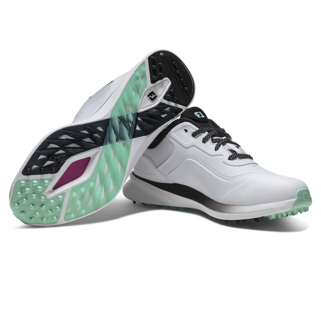[56950070M] Footjoy Mens Golf Shoes | Pro SL | White-Black-Teal (UK6)