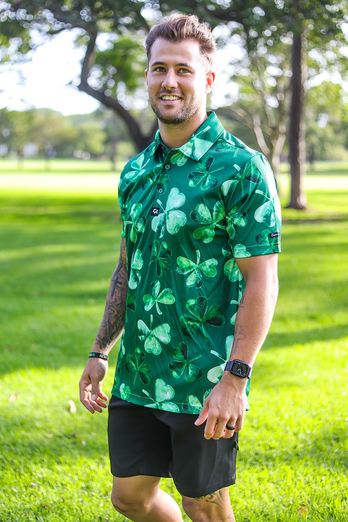[CAMFS017] Custom Apparel Mens Funky Golf Shirt | Lucky Clovers (S)