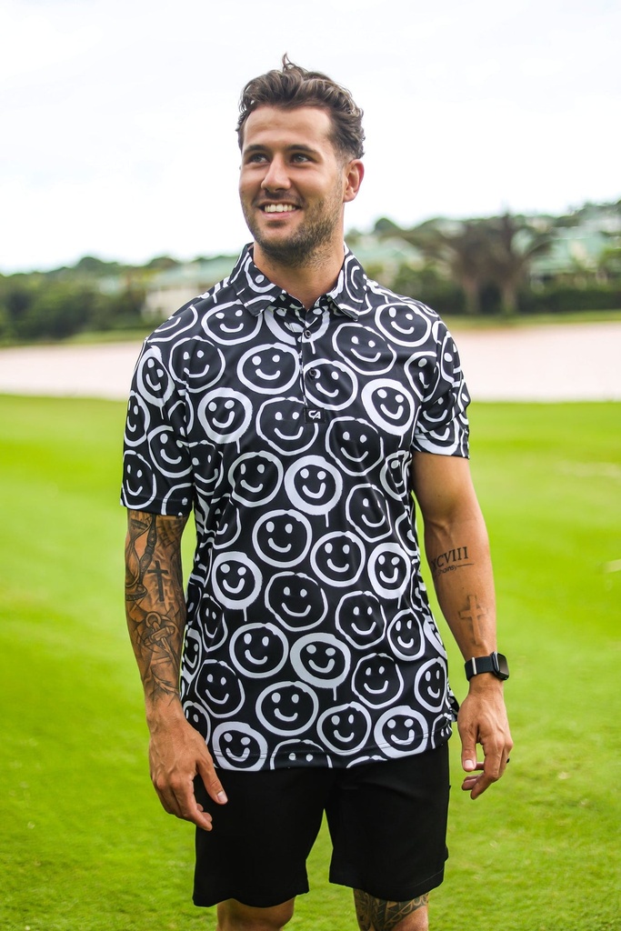 [CAMFS032] Custom Apparel Mens Funky Golf Shirt | Smiley (S)