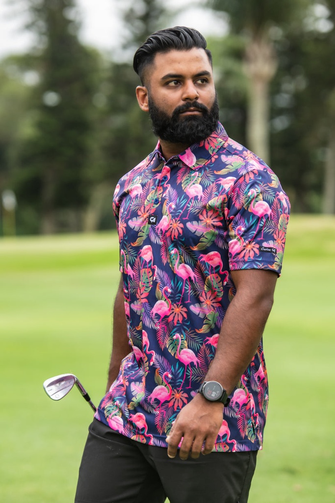[CAMFS063] Custom Apparel Mens Funky Golf Shirt | Vibrant Mingos (S)