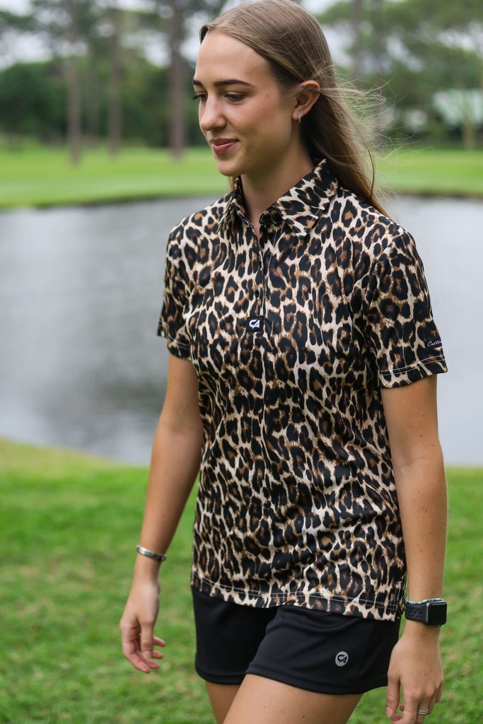 [CAWFS32] Custom Apparel Womens Golf Shirts | Funky | Leopard Print (S)