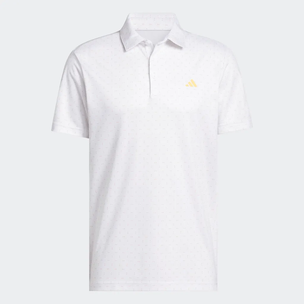 Adidas Mens Golf Shirt | Performance Textured Print | White/yellow