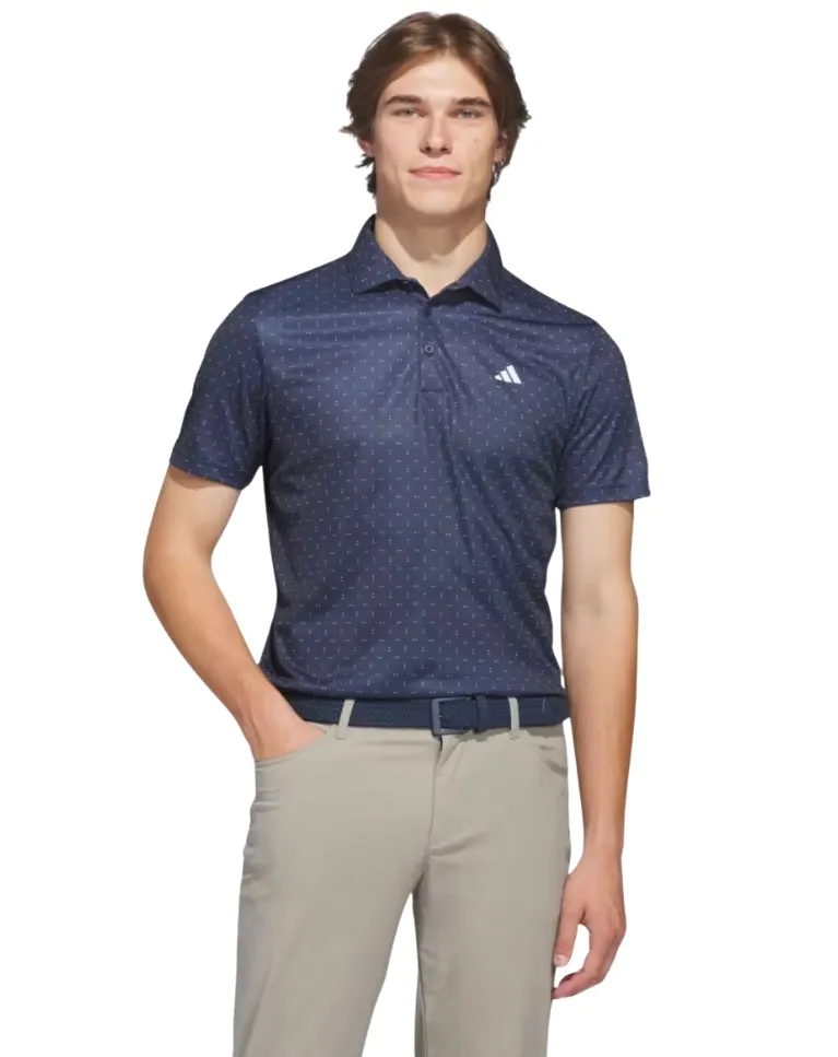[KC1115S] Adidas Mens Golf Shirt | Performance Textured Print | Blue (S)