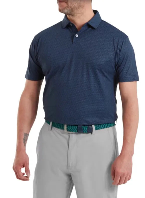 Footjoy Mens Golf Shirt | EU Modernist Geo Pique | Navy Tonal