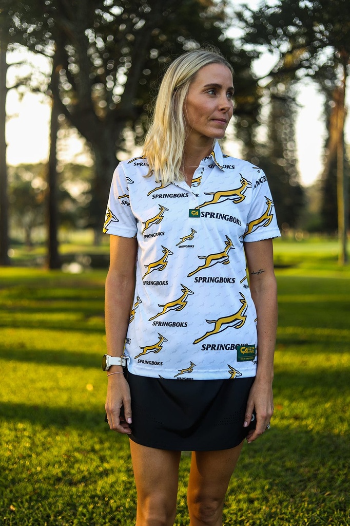 [CALGS05] Custom Apparel Womens Golf Shirt | Springbok Print (White, S)
